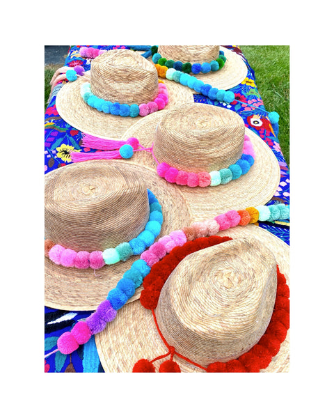 Colorful Pom-Pom Straw Hat,Clutch, Scarf and Jewelry Pom Pom Sun Hat | Girls Hats | Snapper Rock main image 3