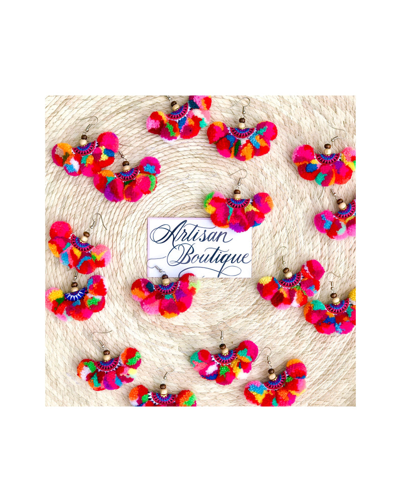 The “Rainbow Pom” Earrings (half moon)