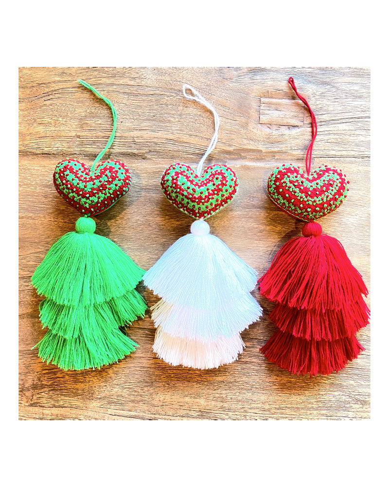 Embroidered Heart Tassels